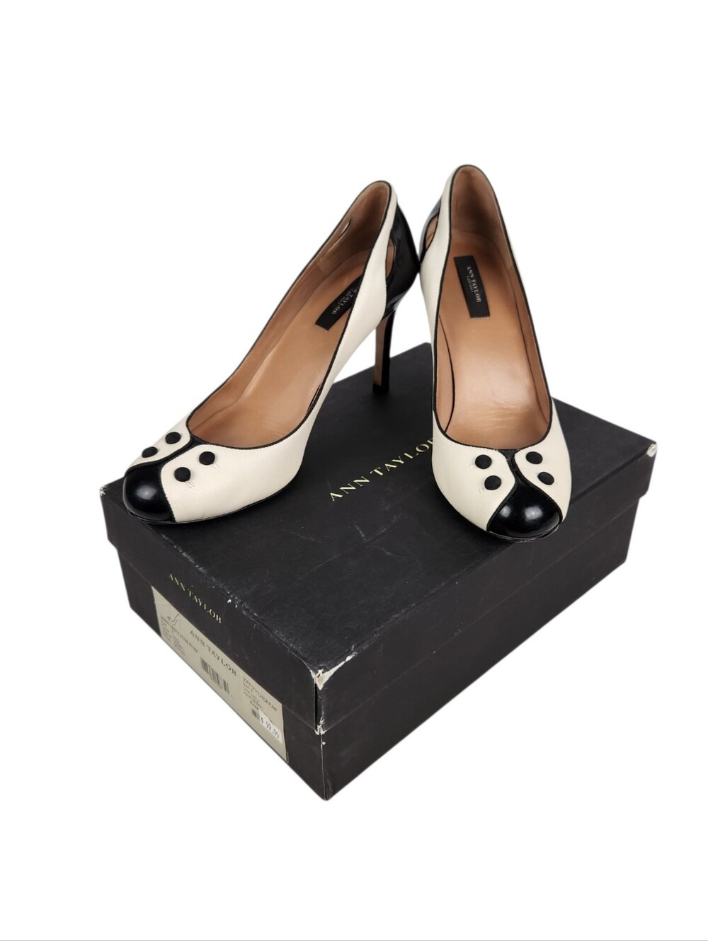 Ann Taylor Sofie Spectator Pump Elegant Ivory Black Tie Formal Heel Women Size 8